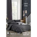 Ely Parker Kolay Ütülenebilir Çift Yönlü Yorgan Kılıfı Çift Kişilik Yatak (200X220) Antrasit-Gri - 200 x 220 cm - Antrasit - Gri