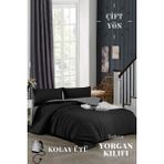 Ely Parker Kolay Ütülenebilir Çift Yönlü Yorgan Kılıfı-Tek Kişilik Yatak (160X220) Siyah-Gri - 160 x 220 cm - Siyah - Gri