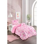 Ely Parker Renkli Desenli Tek Kişilik Yorgan Peluş Çift Taraflı Yastık Kılıflı (Çarşafsız) Kız Çocuk - 155 x 215 cm - Toz Pembe