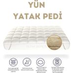 Elyaf Sepeti %100 Doğal Merinos Kuzu Yününden Dört Köşesi Lastikli Yatak Koruyucu Yün Yatak Pedi - 130 x 200 cm - Beyaz