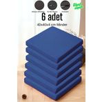 Elyaf Sepeti 6'lı Sandalye Minderi Fermuarlı Su Itici Kumaş 40x40x4 Cm Sünger Sandalye Minderi LACİVERT