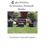 Elyaf Sepeti Bahce Mobilyasi Minderi 4' Lü 50x50x4 Cm Bahçe Minderi Rattan Minderi Turuncu