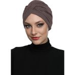ELYSIANfidan Çapraz Penye Astarlı Gül Kurusu Hazır Türban Tesettür Havuz Bonesi - Standart