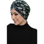 ELYSIANfidan Midnight Blossom Desenli Çapraz ve Bant Detaylı Astarlı Hazır Türban Tesettür Havuz Bonesi - Siyah - Kırık Beyaz - Standart
