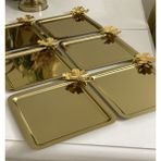 Elzem Tepsi Çelik Gold Renk Kare 6 Lı Gold Aksesuarlı Sunum Tepsi