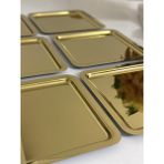Elzem Tepsi Paslanmaz Çelik Gold Kaplama 6 Lı Kare Model Sunum Tepsisi