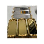 Elzemm store ÇELİK DİKDÖRTGEN 3 ADET GOLD 3 ADET GÜMÜŞ KULPLU SERVİS VE SUNUM TEPSİSİ