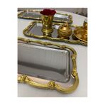 Elzemm store ÇELİK DİKDÖRTGEN 3 ADET GOLD ÇERÇEVELİ 13*33 CM SUNUM TEPSİSİ