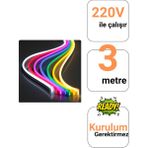 Ema Dükkan 220V Rgb Neon LED Set 3 Metre | Kumandalı Renk Değiştiren Şerit | IP65 Su Geçirmez Dekoratif Aydınlatma - Çok Renkli