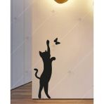 Emach Dizayn Kedi Kelebek Koridor Duvar Dekor Lazer Kesim Hediyelik Eşya Ahşap Tablo - Siyah