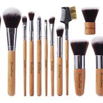 EmaxDesign 12 Parça Makyaj Fırçası Seti Profesyonel Bambu Sap Premium Sentetik Kabuki Vakfı Karıştırma Allık Kapatıcı Göz Yüzü Sıvı Toz Krem Kozmetik Fırçaları Kiti Çantalı