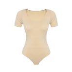 Emay Kadın Ten Seamless Yarım Kollu Çıtçıtlı Body 1926t, Ten, M
