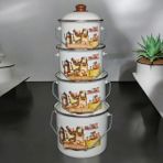Emaye Bakraç Yoğurt Bakliyat Saklama Seti 16-18-20-22 cm 2 Lt 3 Lt 4 Lt 5 Lt Desenli - Kahverengi