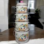 Emaye Bakraç Yoğurt Bakliyat Saklama Seti 16-18-20-22 cm 2 Lt 3 Lt 4 Lt 5 Lt Desenli - Kuş Desenli