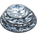 Emaye El Dekorlu 4 Parça Yemek Takımı, Marble Desen, Siyah Beyaz Ebruli, 17-26 cm, Türkiye Yapımı