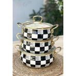 Emaye Elite Class Siyah Dama 16x18x20 cm 3'lü Güveç Tencere Seti