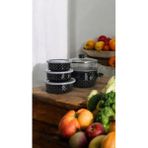 Emaye Market Emaye Kızartma Tenceresi 22 cm ve 3'lü Saklama Takımı 14 cm - 16 cm - 18 cm Emaye Kase Tabak