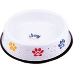 Emaylab Emaye Kedi Köpek Mama ve Su Kabı Renkli Pati - Beyaz