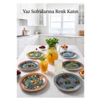 EMBazaar Alaçatı Esintisi Serisi 6'lı Seramik Pasta Tabağı Seti Meyve Desenli Tatlı ve Sunum Tabağı 20 cm,Kahvaltılık ,Hediyelik Tabak