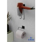 EMBE Yapışkanlı Siyah Fön Makinesi Askısı Tuvalet Wc Kağıdı Askısı Tuvalet Keğıdı Tutacağı Fönlük 2Li