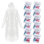 Ember Rock Tek kullanımlık panço yağmurluk, 12'li set, acil durum pançosu, tek kullanımlık yağmurluk, şeffaf, büzme ipli kapüşon ve elastik kollar, kadın ve erkek için, standart beden, Şeffaf, Tek