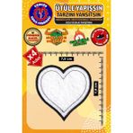 Embory Ütü ile Yapışan Arma Yama, Beyaz Kalp (4 Adet) Ütüyle Yapışan Nakış Dokuma Aplike Patch