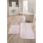 Emboss 2 Parça Pudra Peluş Banyo Paspası Klozet Takımı Kaymaz Taban