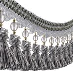 EMDOMO 3 metre Pom Pom Perde Saçak Trim Boncuk Top Püskül Kırpma Dikiş Kurdele Döşemelik Kumaş (Gri)