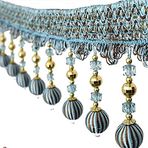 EMDOMO 3 yards Ponpon Püsküllü Süs Boncuk Boncuk Püsküllü Piyano Kapağı için Süs Kurdelesi Dekoratif Perde Bandı (Mavi)