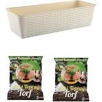 Emek Dekoratif 1 Adet 9.8 lt Rattan Balkon Saksı 2 Adet Toprak - Krem