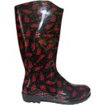 Emek Kadın Kırmızı Siyah Çiçekli 35 cm Uzun Bahçe Yağmur Çizmesi EMKK309-210 - Siyah - Kırmızı - Yeşil