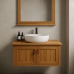 Emel Ahşap Nakkaş 100 CM,%100 Doğal Ahşap Lavabolu Banyo Dolabı,naturel (Aynasız,seramik lavabo dahil değil,armatür ve Gider Yok) - One