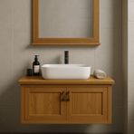 Emel Ahşap Nakkaş 100 CM,%100 Doğal Ahşap Lavabolu Banyo Dolabı,naturel,(Aynasız,seramik lavabo dahil değil,armatür ve Gider Yok) - Aqua