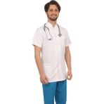 Emel Tekstil Doktor Erkek Beyaz Hakim Kısa Kol Önlük Alpaka Uniforma - 48