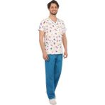 Emel Tekstil Doktor Hemşire Terikoton Erkek Beyaz Acil Forma Desenli Üst Uniforma - 38