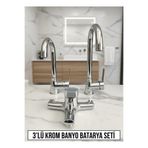 Emfa Aksesuar 3'lü Krom Batarya Seti - Mutfak Lavabo Banyo Bataryası Set - Pirinç Üçlü Set