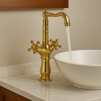 Emfa Aksesuar Koç Başı Çanak Gold- Altın Lavabo Bataryası - Pirinç Modern Çanak Batarya