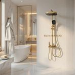 Emfa Aksesuar Mat Gold Dijital LED Göstergeli Piyano Tuşlu Termostatik Mat Gold Banyo Batarya Duş Sistemi Tepe Duş Seti