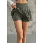 Emfure Füme Yüksek Bel Tenis ve Yoga Eteği - Çift Katmanlı Esnek Şortlu Mini Spor Etek - XL
