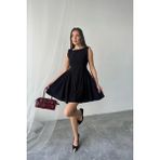 Emh Store Siyah Mini Boy Büzgülü Keten Elbise