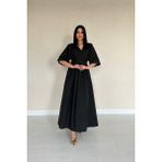 Emh Store Siyah Pileli Uzun Elbise