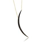 Emılıano Jewellery Siyah Taşlı Altın Kaplamalı Büyük Taşlı Ay Gümüş Kolye