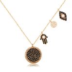 Emılıano Jewellery Siyah Taşlı Fatma Ana Eli Göz Ve Yuvarlak Altın Kaplama Gümüş Kolye