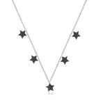 Emılıano Jewellery Siyah Zirkon Taşlı Gümüş Rengi Kaplama 5 Yıldızlı Gümüş Kolye