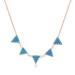 Emılıano Jewellery Turkuaz Taşlı Pırlanta Montür Rose Altın Kaplama Beş Üçgenli Gümüş Kolye