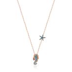 Emılıano Jewellery Turkuaz Taşlı Rose Altın Kaplama Deniz Yıldızı Ve Deniz Atı Gümüş Kolye