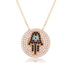 Emılıano Jewellery Zirkon Taşlı Rose Altın Kaplama Ortası Siyah Taşlı Fatma Eli Desenli Kolye
