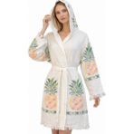 Emillie %100 Pamuk Müslin Bornoz Ananas – Nefes Alabilen, Ultra Hafif, Hızlı Kuruyan Yazlık Bornoz - L - XL - Krem