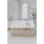 Emillie %60 Bambu-%40 Pamuk Nakışlı Bahar 2 Li Havlu Set ( 2 Adet 50X90CM ) - 50 x 100 cm - Ekru - Bej