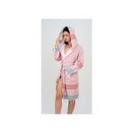 Emillie Mira Unisex Bornoz %100 Pamuk Kırmızı Çizgili Kapüşonlu Cepli XL-2XL - XL - 2XL